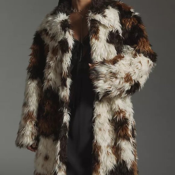 Anthropologie Long Shaggy Faux Fur Coat Size XXS New with Tags - Picture 3 of 9